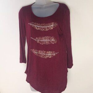 SJS Red Sweater w/Sparkle Beaded Leaves Women's Medium